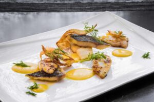 Grilled sea bass fillets