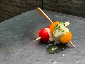 Caprese skewer – cherry tomato and mozzarella